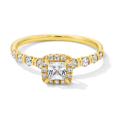0.60 CT. T.W. Princess-Cut Diamond Cushion Frame Station Shank Engagement Ring in 10K Gold