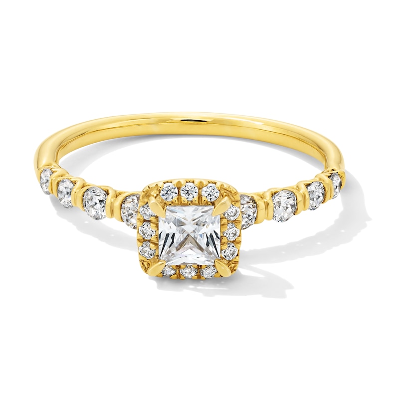 0.60 CT. T.W. Princess-Cut Diamond Cushion Frame Station Shank Engagement Ring in 10K Gold