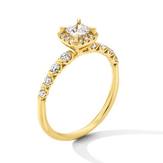 0.60 CT. T.W. Princess-Cut Diamond Cushion Frame Station Shank Engagement Ring in 10K Gold