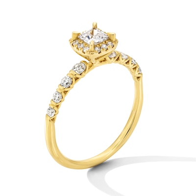 0.60 CT. T.W. Princess-Cut Diamond Cushion Frame Station Shank Engagement Ring in 10K Gold