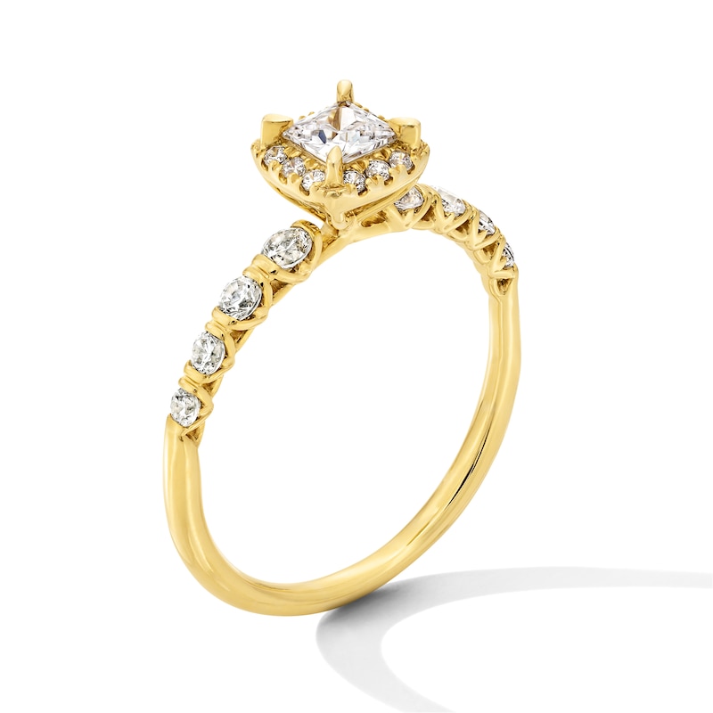 0.60 CT. T.W. Princess-Cut Diamond Cushion Frame Station Shank Engagement Ring in 10K Gold