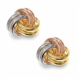 Knot Stud Earrings in Hollow 10K Tri-Tone Gold