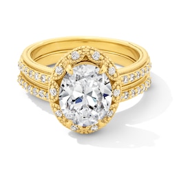 2.50 CT. T.W. Oval Certified Lab-Grown Diamond Frame Vintage-Style Bridal Set in 14K Gold (F/VS2)