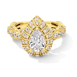 2.00 CT. T.W. Pear-Shaped Certified Lab-Grown Diamond Frame Vintage-Style Engagement Ring in 14K Gold (F/VS2)