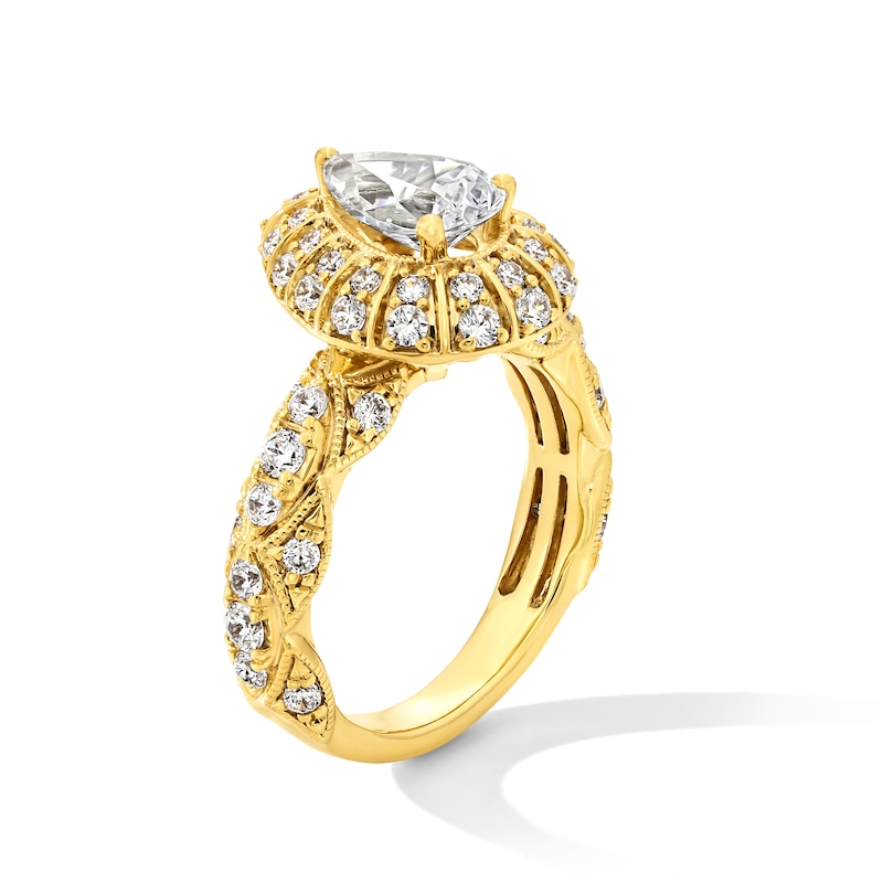 Main Image 2 of 2.00 CT. T.W. Pear-Shaped Certified Lab-Grown Diamond Frame Vintage-Style Engagement Ring in 14K Gold (F/VS2)
