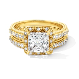2.50 CT. T.W. Princess-Cut Certified Lab-Grown Diamond Frame Vintage-Style Bridal Set in 14K Gold (F/VS2)