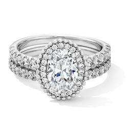 2.25 CT. T.W. Oval Certified Lab-Grown Diamond Beaded Frame Bridal Set in 14K White Gold (F/VS2)