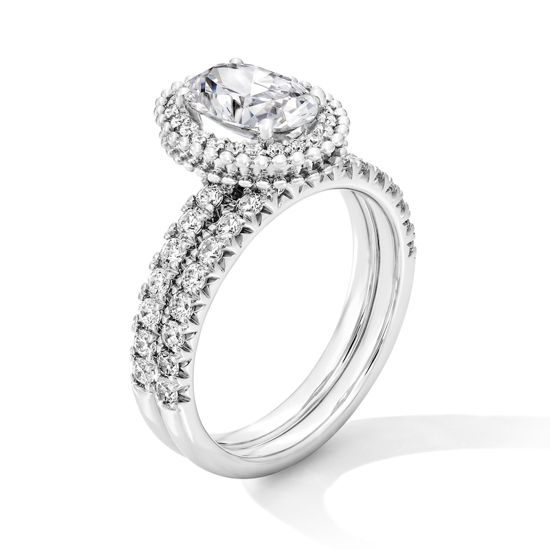 Main Image 2 of 2.25 CT. T.W. Oval Certified Lab-Grown Diamond Beaded Frame Bridal Set in 14K White Gold (F/VS2)