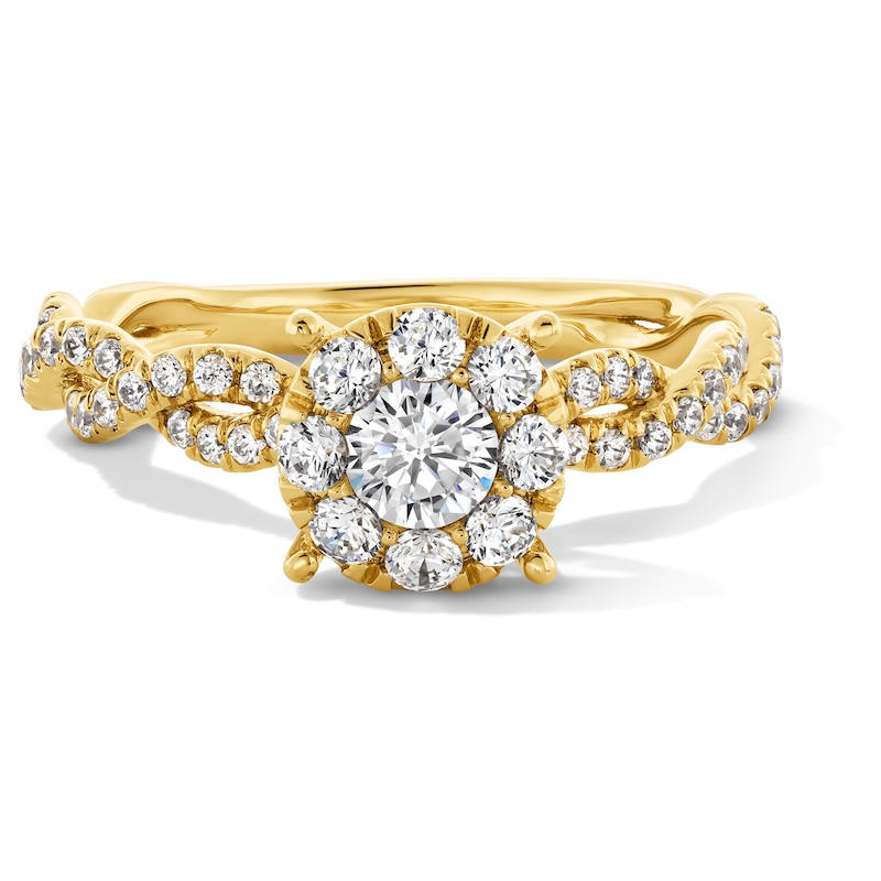 0.75 CT. T.W. Canadian Certified Centre Diamond Frame Twist Shank Engagement Ring in 14K Gold (I/I1)