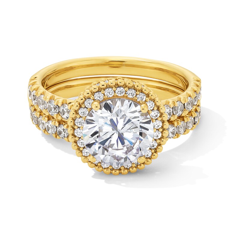 Main Image 1 of 3.00 CT. T.W. Certified Lab-Grown Diamond Beaded Frame Bridal Set in 14K Gold (F/VS2)