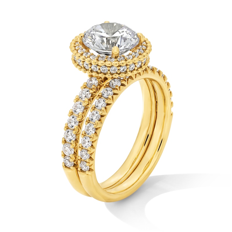 Main Image 2 of 3.00 CT. T.W. Certified Lab-Grown Diamond Beaded Frame Bridal Set in 14K Gold (F/VS2)