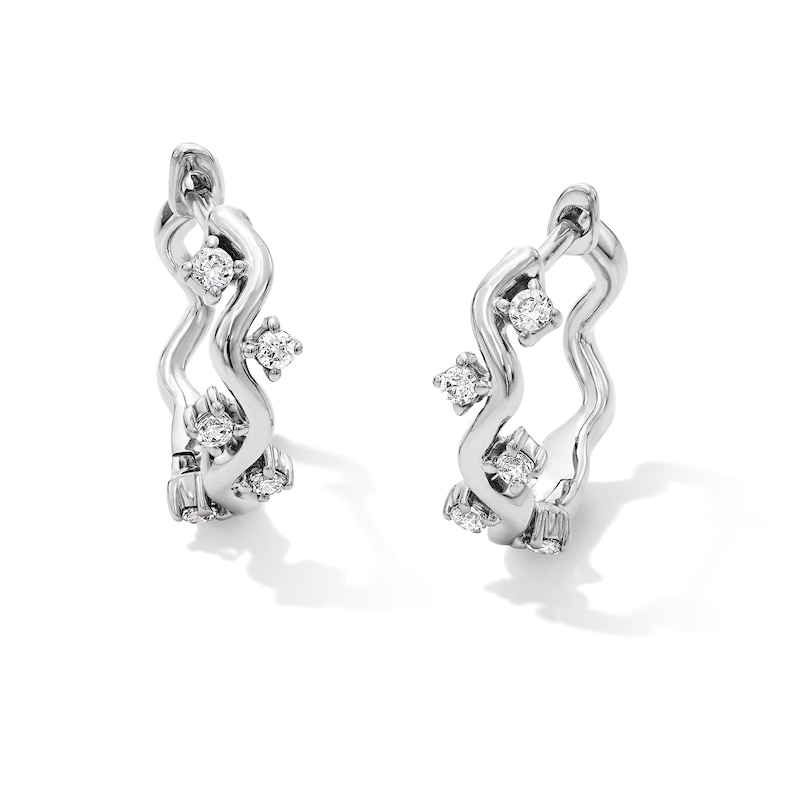 Main Image 1 of 0.12 CT. T.W. Certified Lab-Grown Diamond Zigzag Hoop Earrings in Sterling Silver (F/VS2)