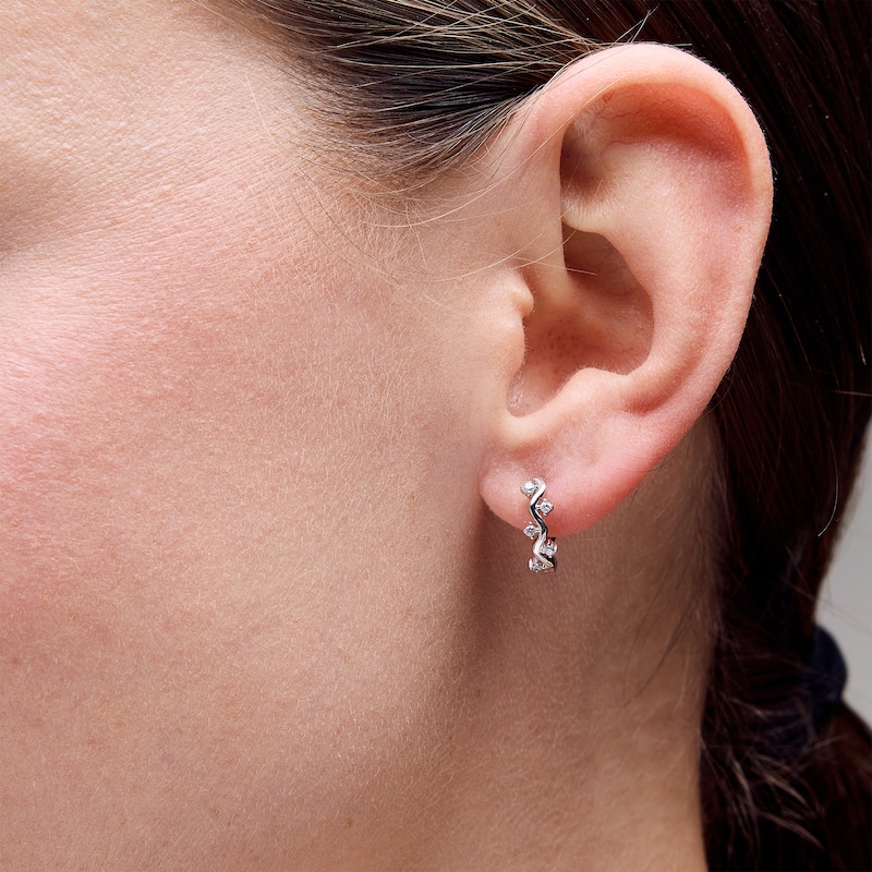 Main Image 2 of 0.12 CT. T.W. Certified Lab-Grown Diamond Zigzag Hoop Earrings in Sterling Silver (F/VS2)