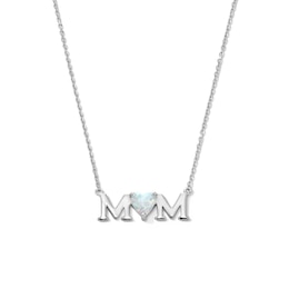6.0mm Heart-Shaped Lab-Created Opal "MOM" Necklace in Sterling Silver