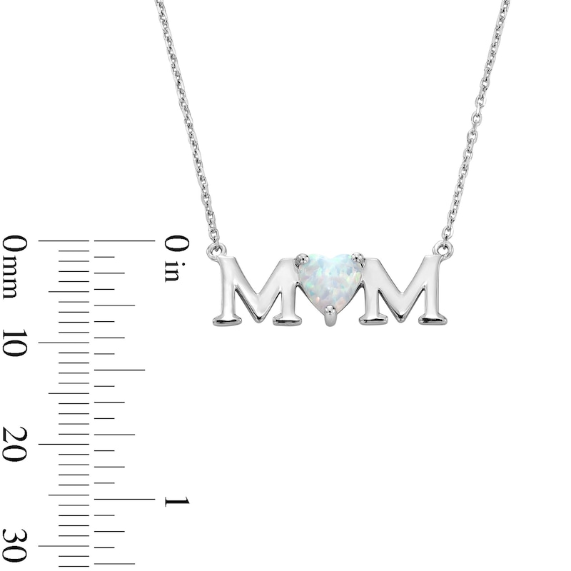 Main Image 3 of 6.0mm Heart-Shaped Lab-Created Opal "MOM" Necklace in Sterling Silver