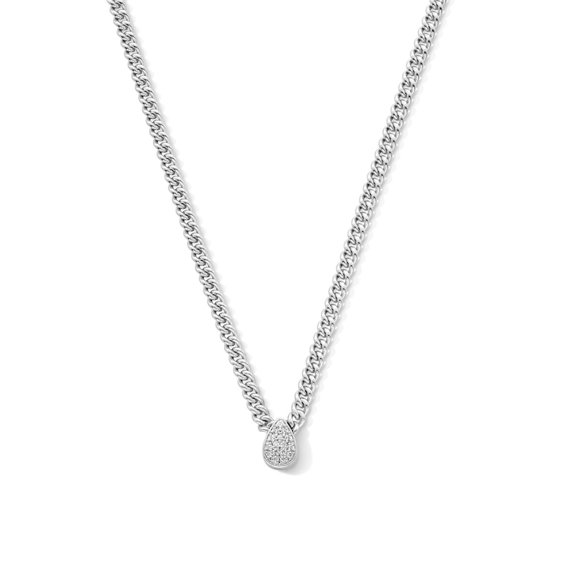 0.20 CT. T.W. Certified Lab-Grown Diamond Teardrop-Centre Curb Chain Necklace in Semi-Solid Sterling Silver (F/SI2)