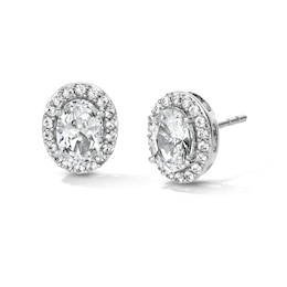 Oval White Lab-Created Sapphire Frame Stud Earrings in Sterling Silver