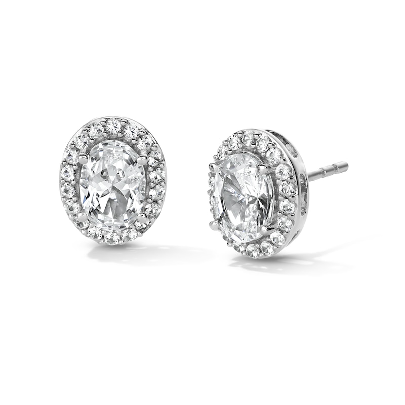 Oval White Lab-Created Sapphire Frame Stud Earrings in Sterling Silver