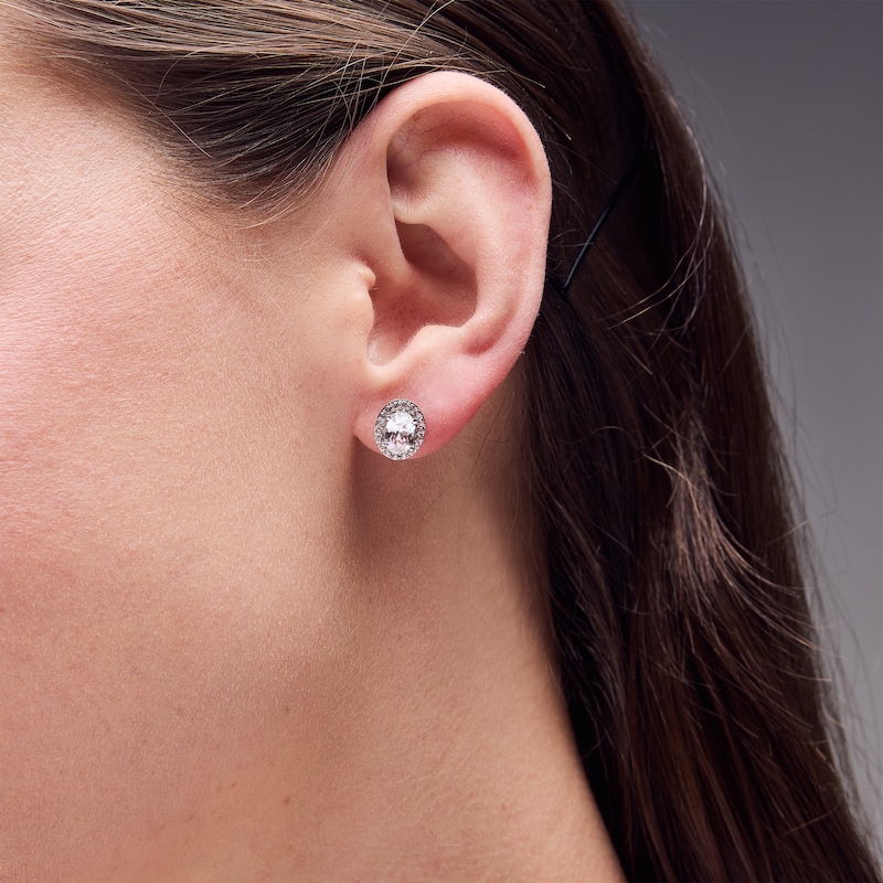 Main Image 2 of Oval White Lab-Created Sapphire Frame Stud Earrings in Sterling Silver