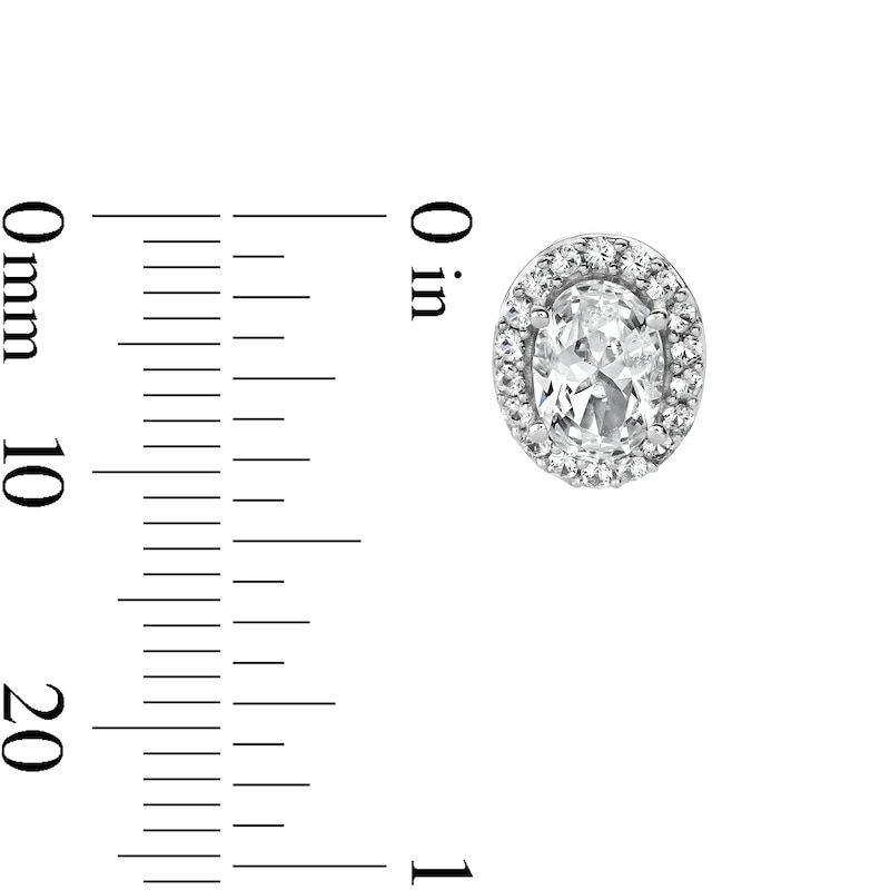 Main Image 2 of Oval White Lab-Created Sapphire Frame Stud Earrings in Sterling Silver