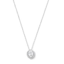 Oval White Lab-Created Sapphire Frame Pendant in Sterling Silver
