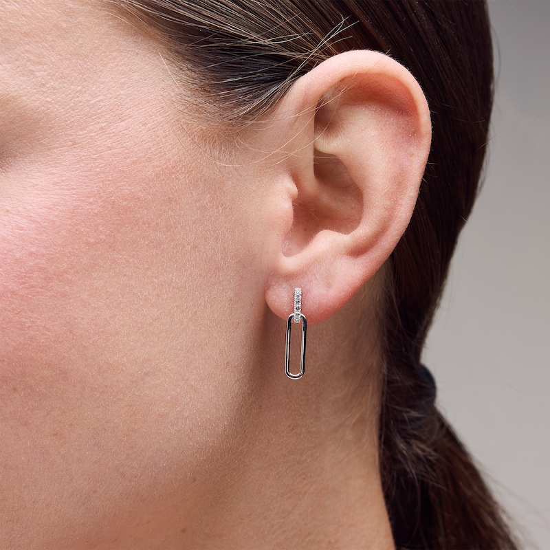 Main Image 2 of 0.10 CT. T.W. Certified Lab-Grown Diamond Paper Clip Link Drop Earrings in Sterling Silver (F/VS2)