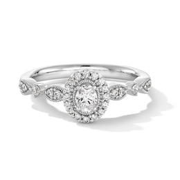 0.30 CT. T.W. Oval Certified Lab-Grown Diamond Frame Art Deco Vintage-Style Promise Ring in Sterling Silver (F/VS2)