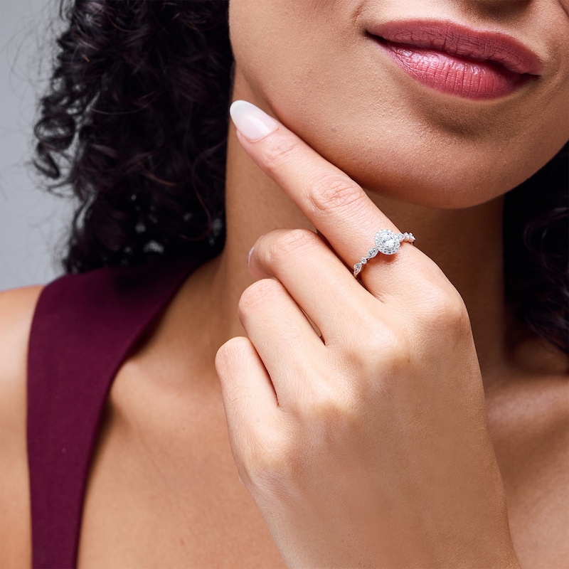 Main Image 2 of 0.30 CT. T.W. Oval Certified Lab-Grown Diamond Frame Art Deco Vintage-Style Promise Ring in Sterling Silver (F/VS2)