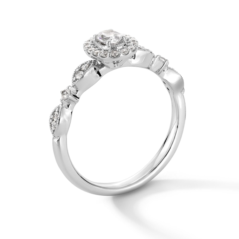 Main Image 2 of 0.30 CT. T.W. Oval Certified Lab-Grown Diamond Frame Art Deco Vintage-Style Promise Ring in Sterling Silver (F/VS2)