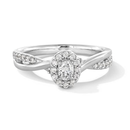0.30 CT. T.W. Oval Certified Lab-Grown Diamond Frame Crossover Shank Promise Ring in Sterling Silver (F/VS2)