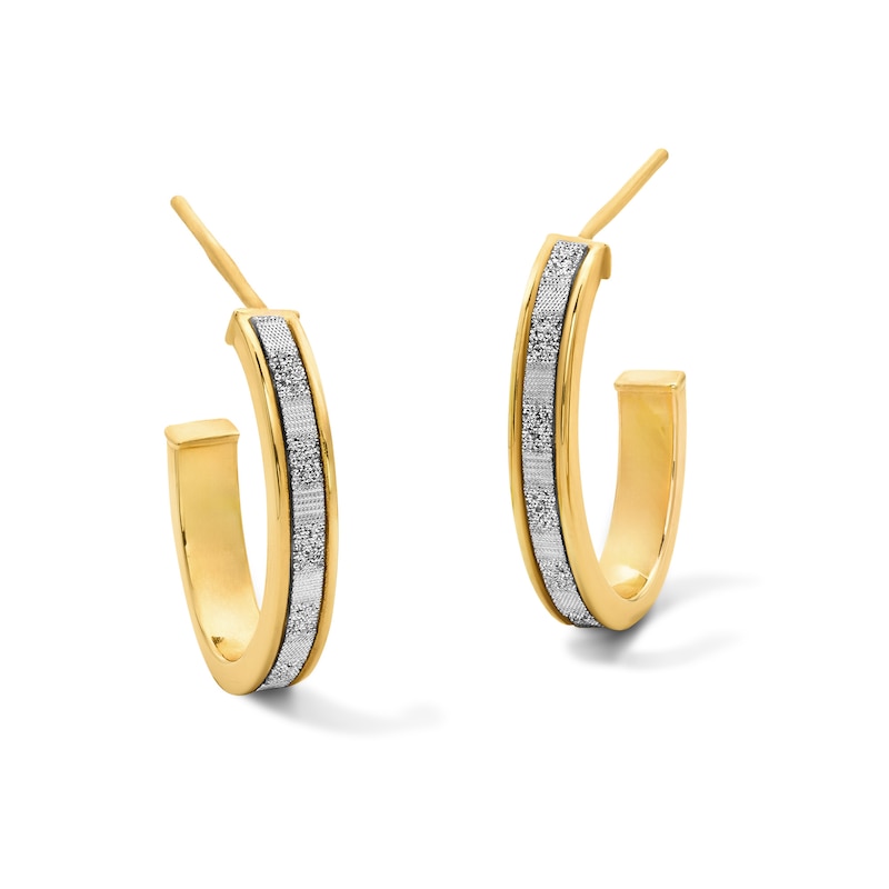 19.0mm Glitter J-Hoop Earrings in Hollow 14K Gold