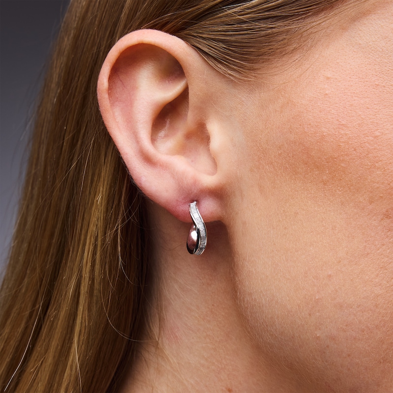 19.0mm Glitter Hoop Earrings in Hollow 14K White Gold