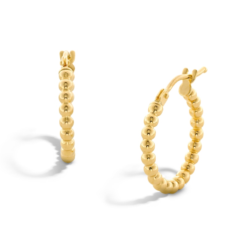 Beaded Hoop Earrings in Hollow 10K Gold