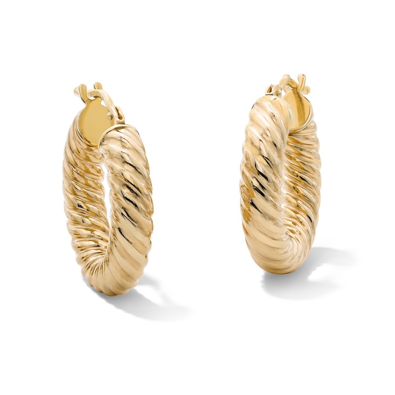 18.9mm Ribbed Swirl Hoop Earrings in Hollow 10K Gold