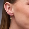 Thumbnail Image 2 of Cross Charm Hoop Drop Earrings in Hollow 10K Gold