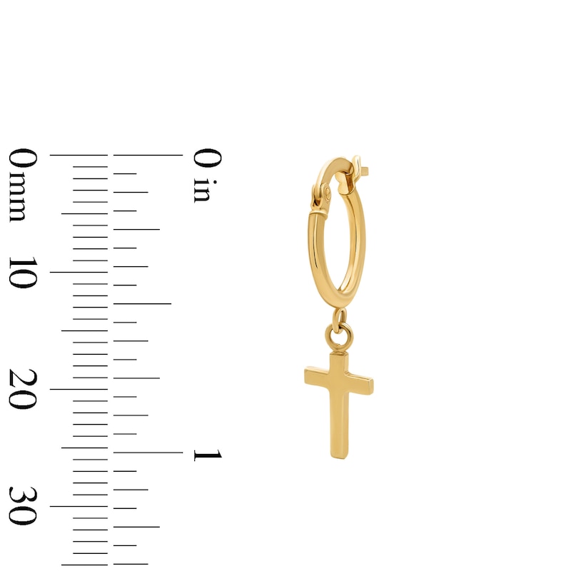 Cross Charm Hoop Drop Earrings in Hollow 10K Gold