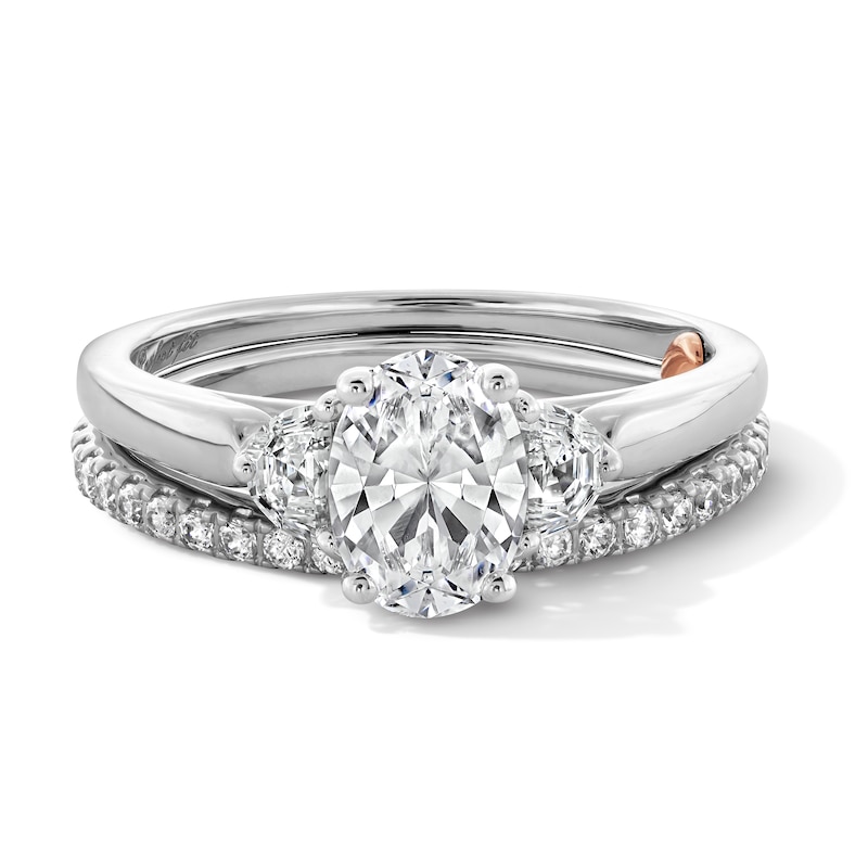 Perfect Fit 1.25 CT. T.W. Oval and Half-Moon Certified Lab-Grown Diamond Bridal Set in 14K White Gold (F/VS2)