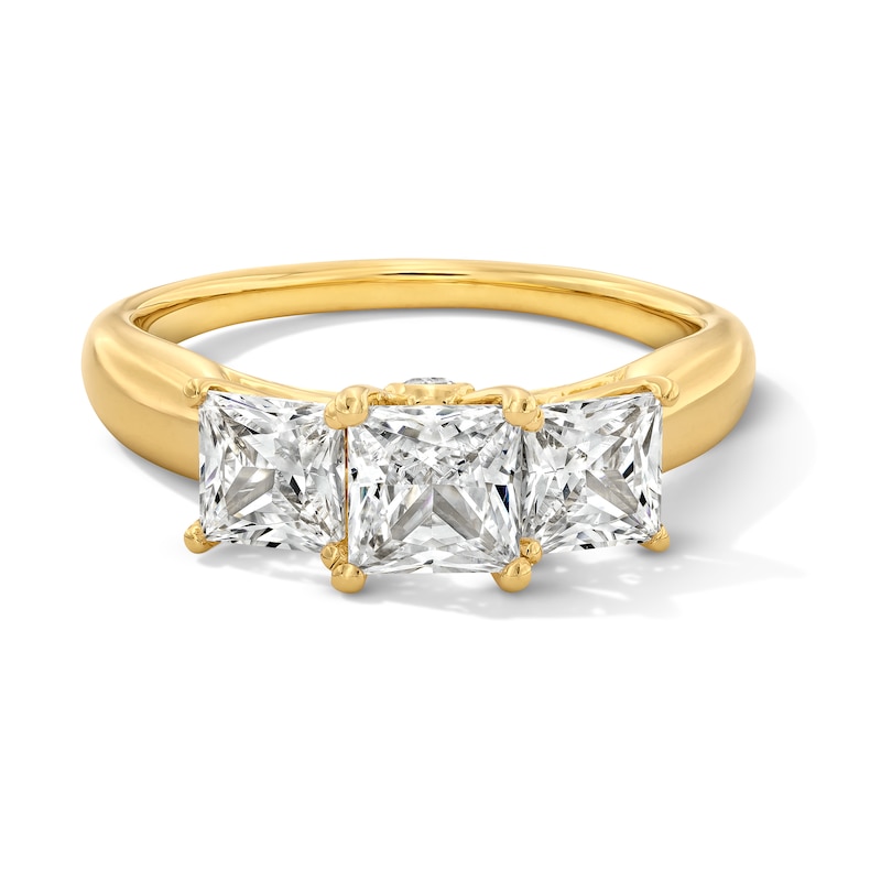 2.00 CT. T.W. Princess-Cut Certified Lab-Grown Diamond Past Present FutureÂ® Engagement Ring in 14K Gold (F/VS2)