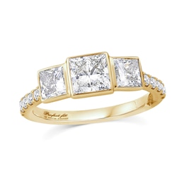 Perfect Fit 2.50 CT. T.W. Princess-Cut Certified Lab-Grown Diamond Bezel Three Stone Bridal Set in 14K Gold (F/VS2)