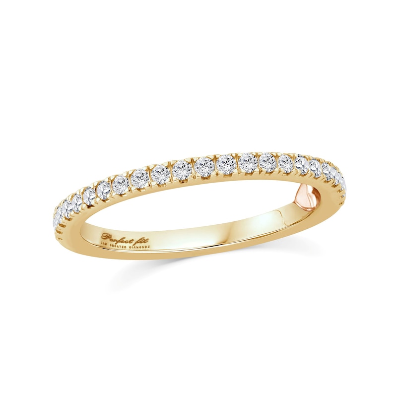 Main Image 4 of Perfect Fit 2.50 CT. T.W. Princess-Cut Certified Lab-Grown Diamond Bezel Three Stone Bridal Set in 14K Gold (F/VS2)