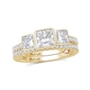 Thumbnail Image 7 of Perfect Fit 2.50 CT. T.W. Princess-Cut Certified Lab-Grown Diamond Bezel Three Stone Bridal Set in 14K Gold (F/VS2)