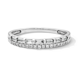 0.25 CT. T.W. Baguette and Round Diamond Double Row Band in 10K White Gold