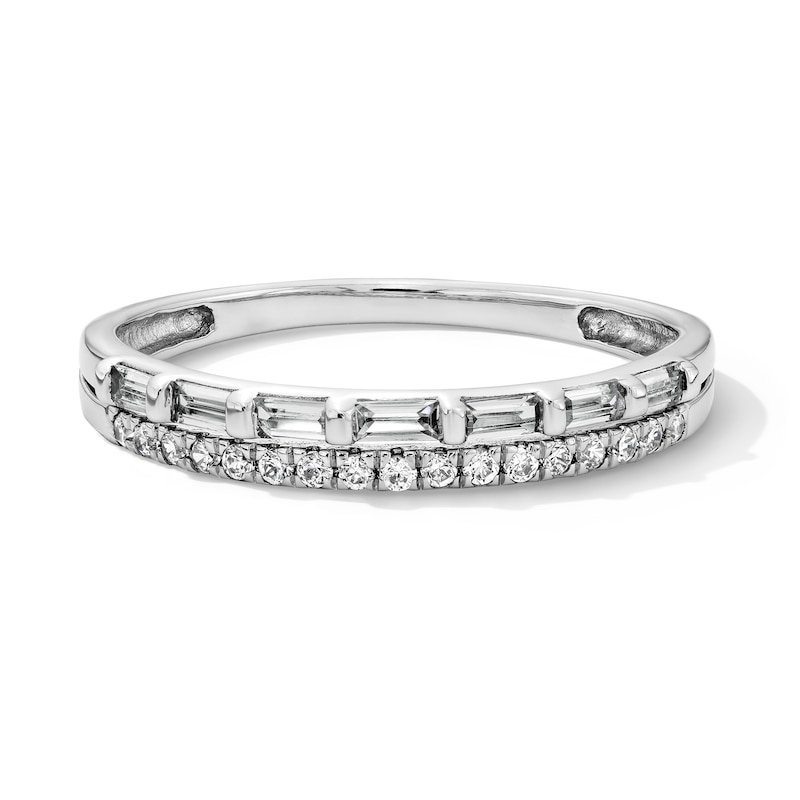 Main Image 1 of 0.25 CT. T.W. Baguette and Round Diamond Double Row Band in 10K White Gold