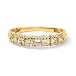 0.25 CT. T.W. Baguette and Round Diamond Triple Row Band in 10K Gold