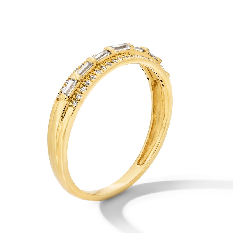 Main Image 3 of 0.25 CT. T.W. Baguette and Round Diamond Triple Row Band in 10K Gold