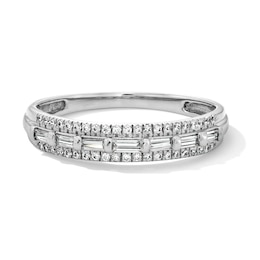 0.25 CT. T.W. Baguette and Round Diamond Triple Row Band in 10K White Gold