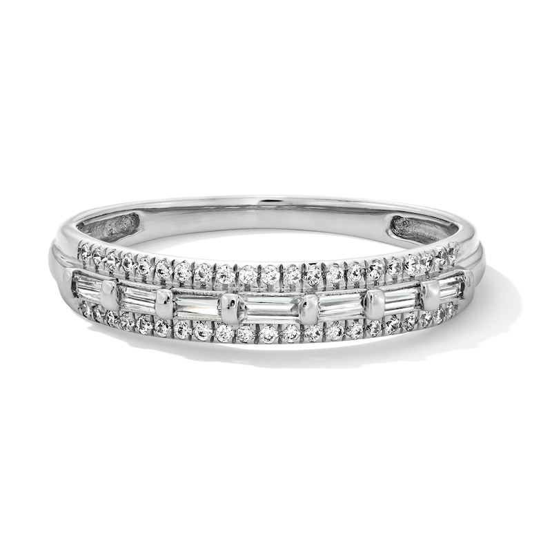 0.25 CT. T.W. Baguette and Round Diamond Triple Row Band in 10K White Gold