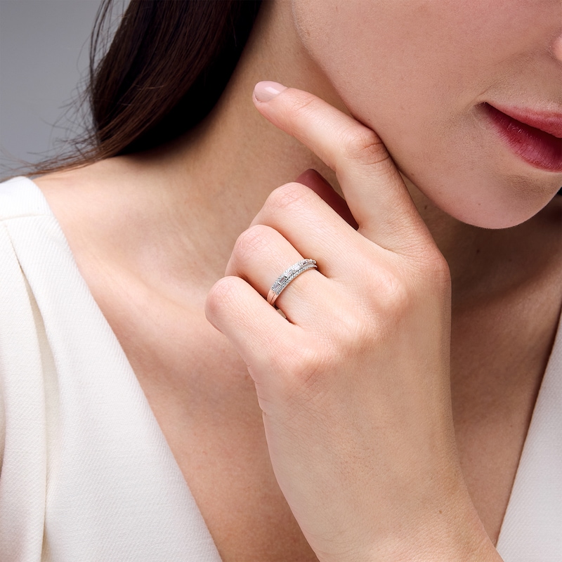Main Image 2 of 0.25 CT. T.W. Baguette and Round Diamond Triple Row Band in 10K White Gold