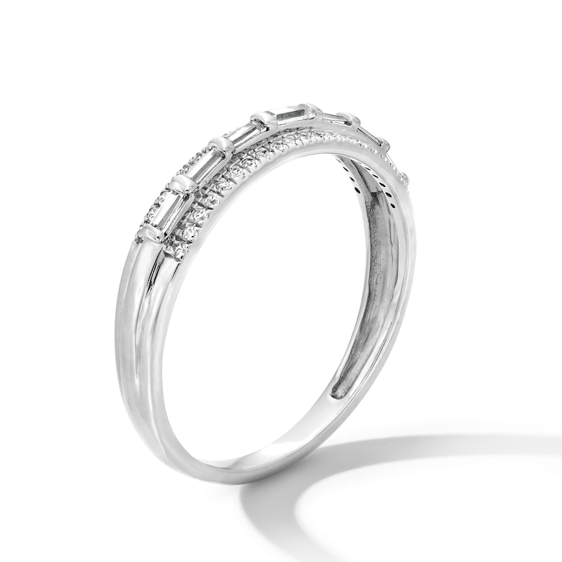 Main Image 3 of 0.25 CT. T.W. Baguette and Round Diamond Triple Row Band in 10K White Gold