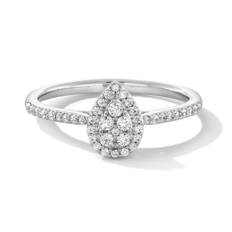 Main Image 1 of 0.25 CT. T.W. Pear-Shaped Certified Lab-Grown Multi-Diamond Frame Promise Ring in 10K White Gold (F/VS2)